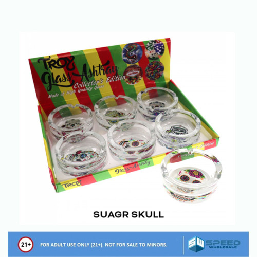 TROY ROUND GLASS ASH TRAY 6CT/DISPLAY